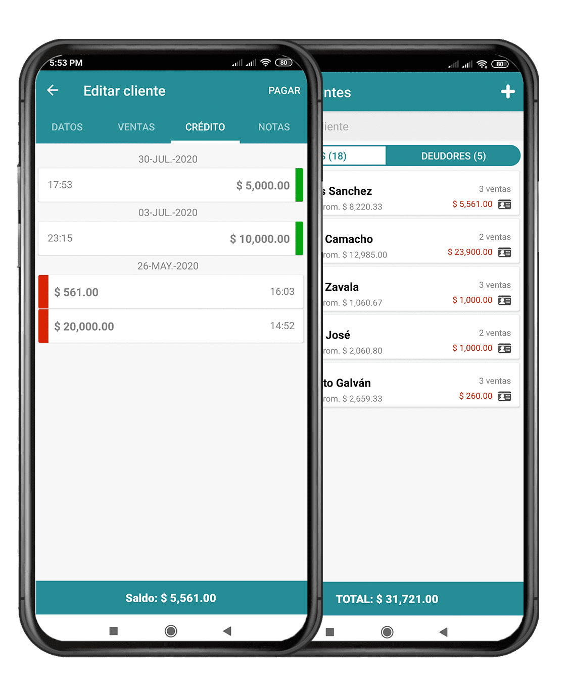 Pantalla de ventas a crédito (fiado) en Bersta POS